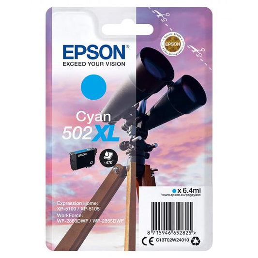 ORIGINALE T502XL CIANO C13T02W24020 CARTUCCIA PER EPSON WORKFORCE 2860,2865,EXPRESSION HOME XP-5100,5105 470 PAGINE 6,4ml