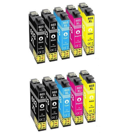 Pack 10 cartucce T603XL BK-C-M-Y compatibili per Epson XP-2100,3100,WF-2810,2830,2835 alta capacità 4PZ BK + 2PZ C-M-Y