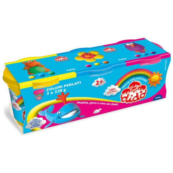 Pasta modellabile Didò Tris 220 g - conf. 3 pezzi - giallo, azzurro, magenta perlato - F390463