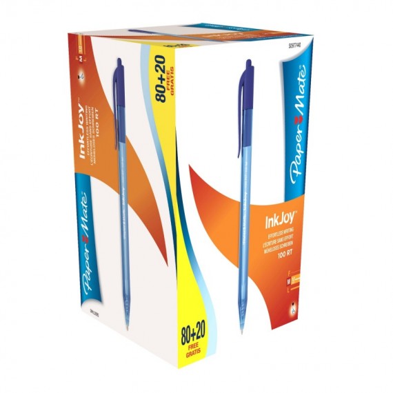 Penna a sfera a scatto Inkjoy 100 RT - punta 1,0mm - blu - Papermate - conf. 80+20 pezzi