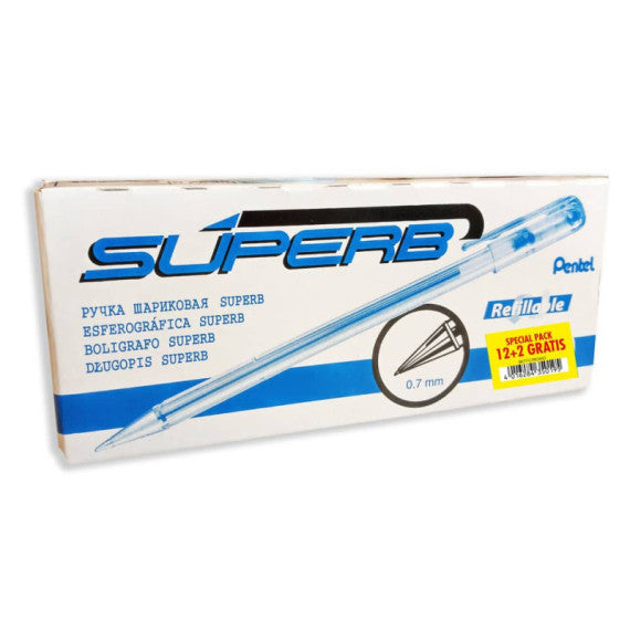 Penna a sfera Pentel Superb 0,7 mm in PROMOPACK da 12 + 2 OMAGGIO blu BK77-C-PROMO