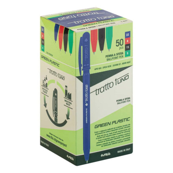 Penna a sfera Tratto 1 Green Plastic conf. 50 pezzi in 4 colori assortiti F838304