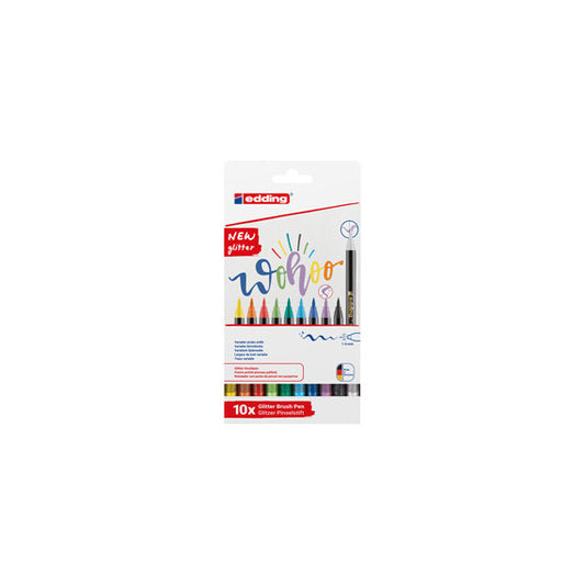 Pennarello Brush 1340 glitter - tratto da 1,0 a 6,0 mm - colori assortiti - Edding - astuccio 10 pezzi