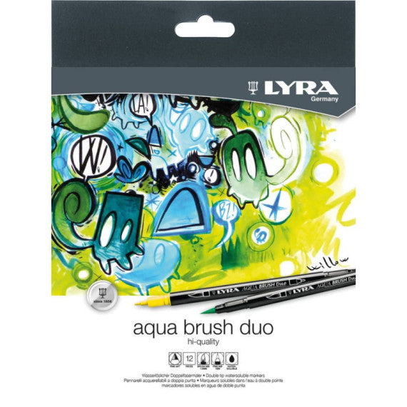 Pennarello punta fine AQUA BRUSH DUO colori assortiti Lyra confezione appendibile 12 pezzi - L6521120