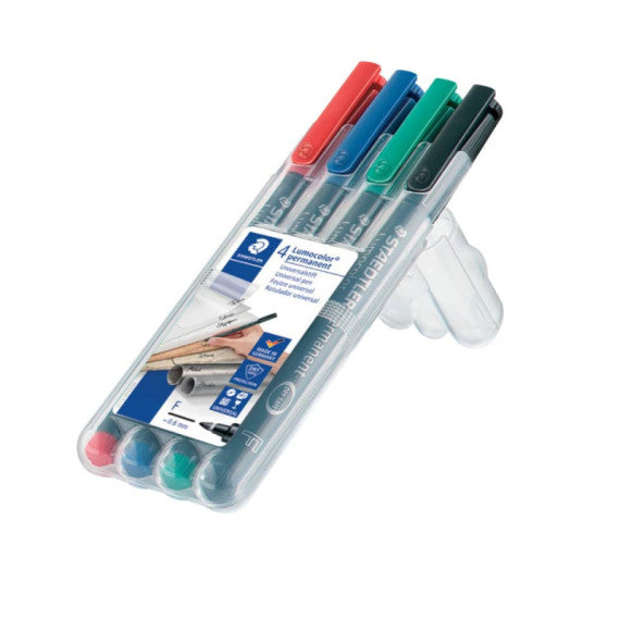 Penne a punta sintetica Staedtler Lumocolor permanent pen 318 F assortiti astuccio da 4 pezzi - 318 WP4