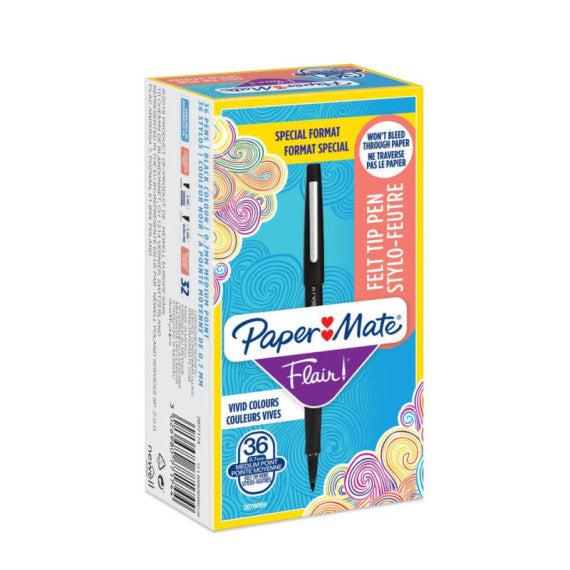 Penne punta fibra Paper Mate Flair/Nylon M 1,1 mm nero special pack 36 pezzi - 2077174