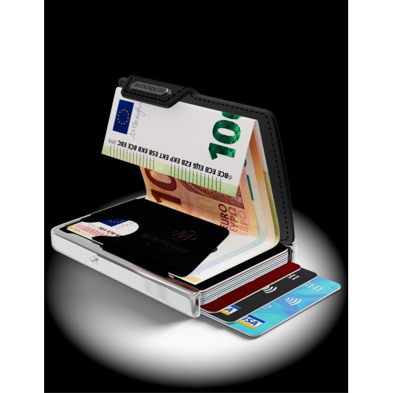 PORTA TESSERE MONDRAGHI ELEGANCE BLACK - MINI WALLET IN PELLE CON PROTEZIONE RFID - 9 TESSERE CARDS + BANCONOTE MADE IN ITALY