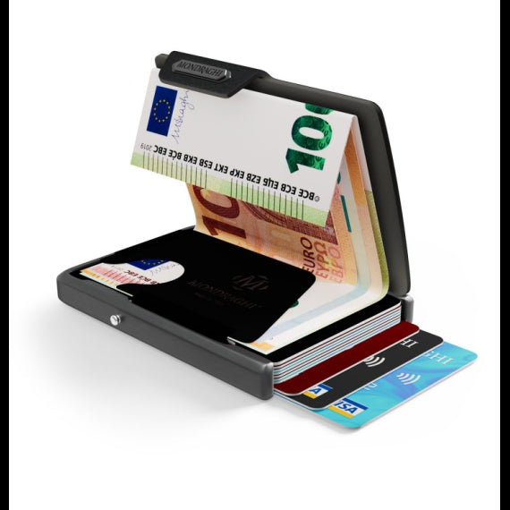 Porta tessere Mondraghi ONE BROWN,mini wallet in pelle con protezione RFID,fino a 9 cards + banconote Made in Italy