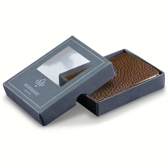Porta tessere Mondraghi ONE BROWN,mini wallet in pelle con protezione RFID,fino a 9 cards + banconote Made in Italy