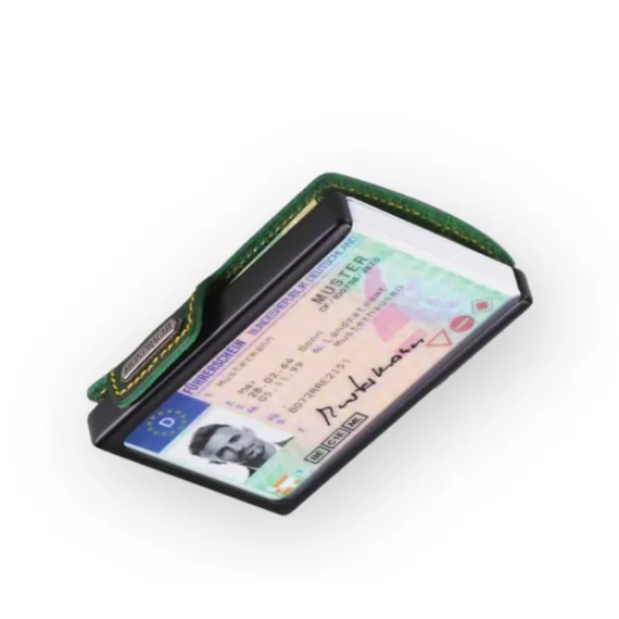 Porta tessere Mondraghi Racing green,mini wallet in pelle con protezione RFID,fino a 9 cards + banconote Made in Italy