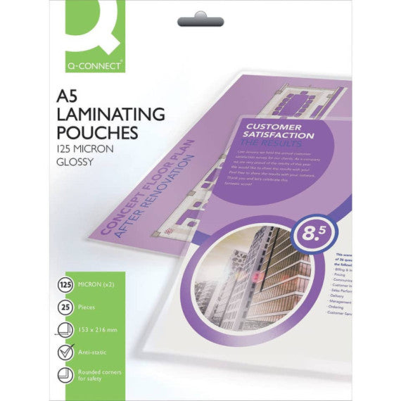 Pouches per plastificatrici Q-Connect 153x216 mm 125 micron A5 conf. 25 pz A5 KF04112