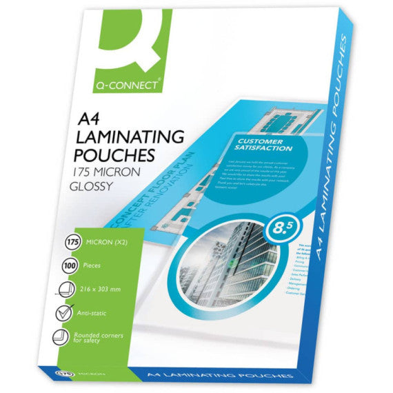 Pouches per plastificatrici Q-Connect 216x303 mm lucide A4 conf. 100 pz 175 micron - KF11342