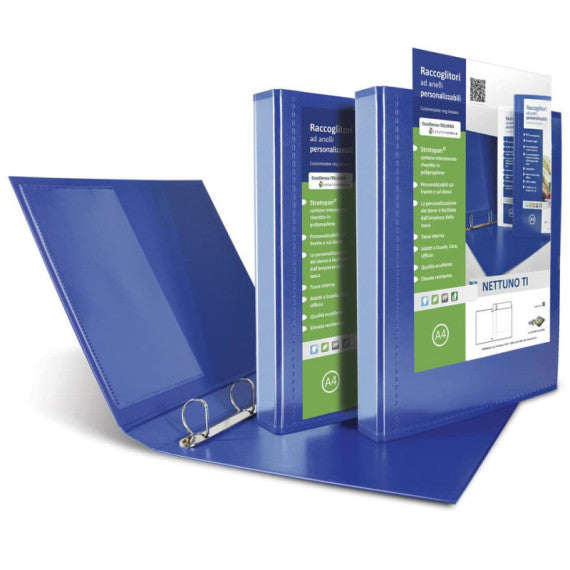 Raccoglitore personalizzabile Sei Rota Nettuno TI - 4 anelli a Q 80 mm - A4 blu - dorso 10 cm - 36838047