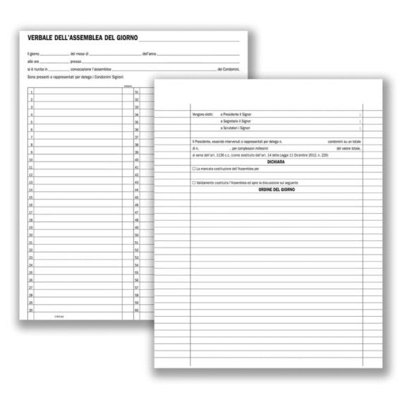 Registro verbali assemblee condominiali data ufficio 92 pagine 31x24,5 cm DU136400000