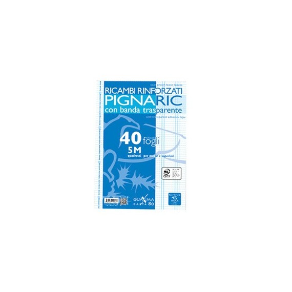 Ricambi forati rinforzati Pignaric - A4 - quadretto 5mm - 40 fogli - 80gr - Pigna