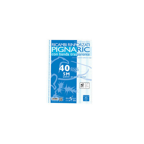 Ricambi forati rinforzati Pignaric - A4 - quadretto 5mm - 40 fogli - 80gr - Pigna