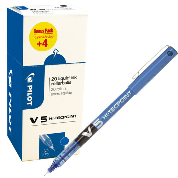 Roller Hi Tecpoint V5 con cappuccio - punta 0,5mm - blu - Pilot - conf. 16 + 4 pezzi