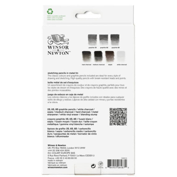 Scatola in metallo 10 matite da schizzo assortite Winsor&Newton nero 0490010