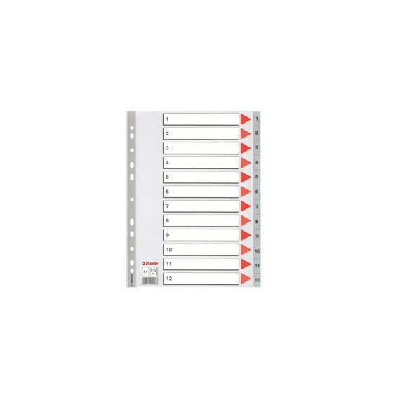 Separatore numerico 1/12 - PPL - A4 - 22,5x29,7 cm - grigio -Esselte