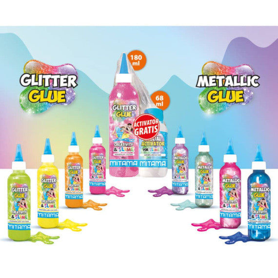 Set Mitama Slime&Creativity glitter/Metal Glue 3D - 1 colla 18 m + 1 attivatore 68 ml - colori metal 62882