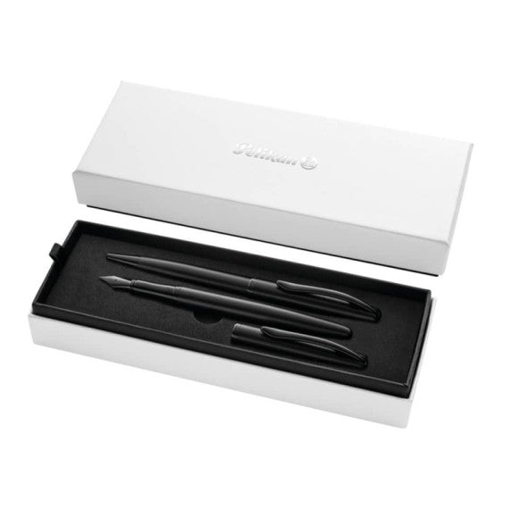Set penna stilografica e sfera Pelikan Jazz® Noble Elegance blu in cofanetto regalo - fusto nero - 821896