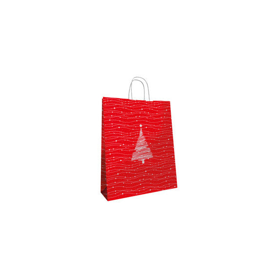 Shopper - maniglie cordino - 22 x 10 x 29 cm - carta kraft - albero natale - Mainetti Bags - conf. 25 pezzi