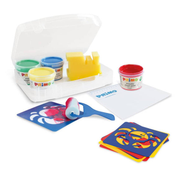 Tempera a dita Primo 100 g - valigetta 4 colori primari in vasetti in PP + accessori - 823VTDP