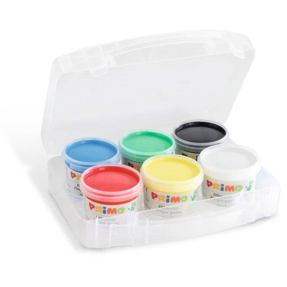 Tempera a dita Primo 100 g - valigetta 6 colori assortiti in vasetti in polipropilene - 221TD100SP
