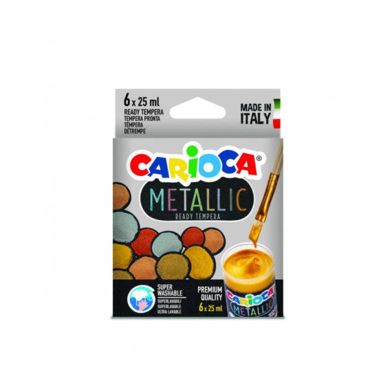 Tempera pronta superlavabile Carioca 25 ml - conf. da 6 colori assortiti metallic - 40426