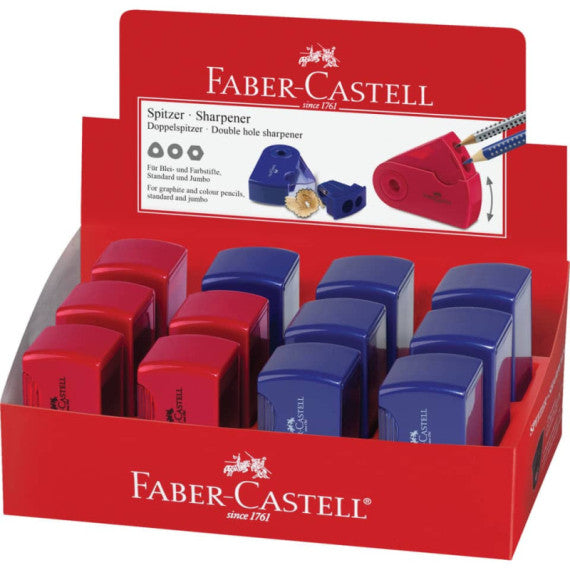 Temperamatite 2 fori Faber Castell Sleeve con serbatoio colore rosso/blu - 182701