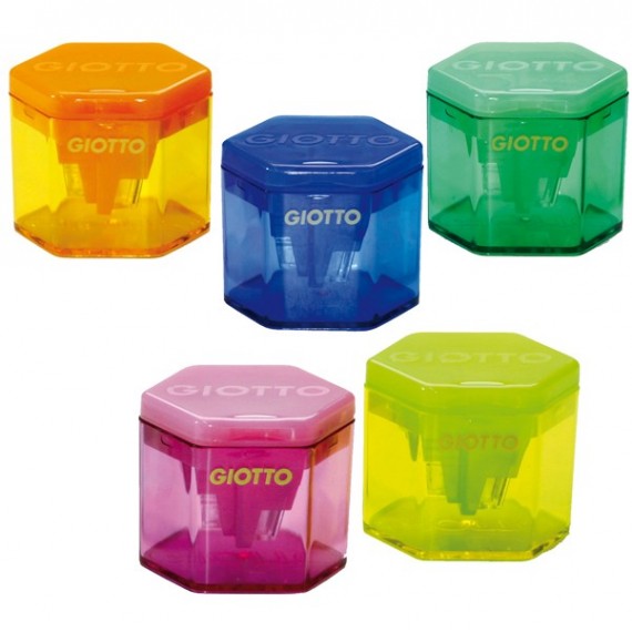Temperamatite con contenitore - 3 fori - con serbatoio - colori assortiti - Giotto