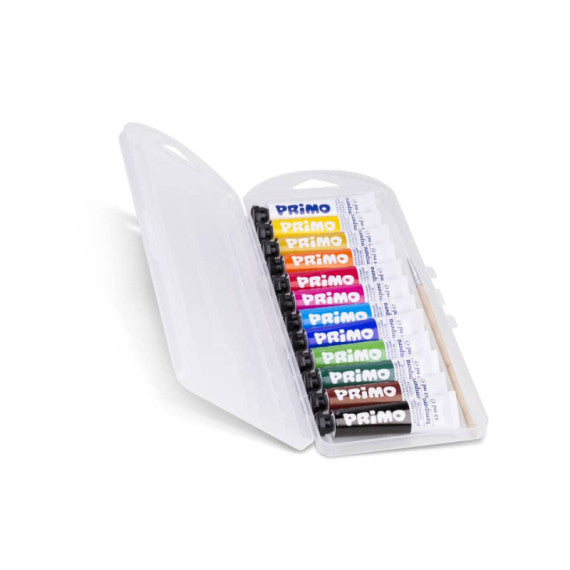 Tempere 12 ml - scatola in polipropilene 12 tubetti + 1 pennello Primo assortiti 448T12AP