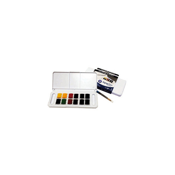Acquerelli Acquafine Godet - colori assortiti - Daler Rowney - scatola in plastica 12 acquerelli + 1 pennello