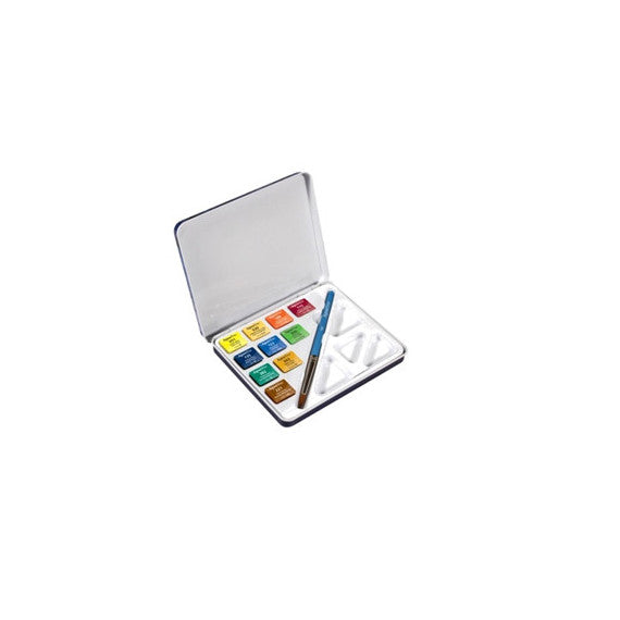 Acquerelli Aquafine - colori assortiti - Daler Rowney - scatola metallo 10 acquerelli + pennello + tavolozza