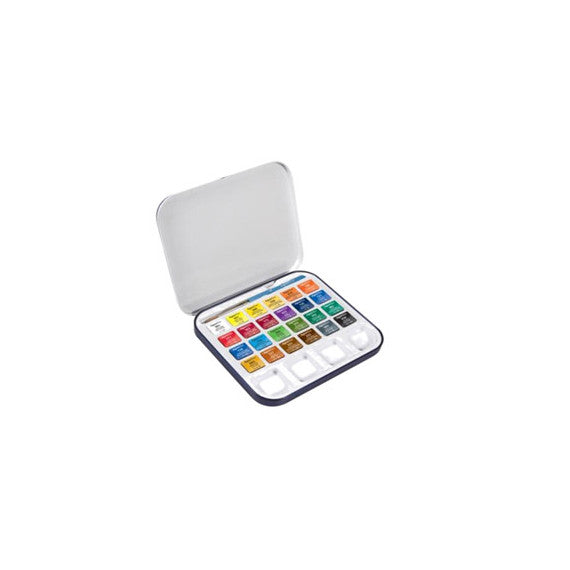 Acquerelli Aquafine - colori assortiti - Daler Rowney -  scatola metallo 24 acquerelli + pennello + tavolozza