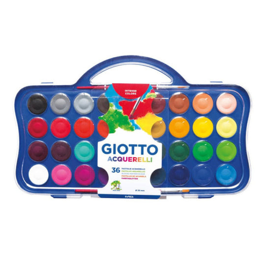 Acquerelli Giotto Ø 30 mm 36 colori assortiti + 2 pennelli - F353600