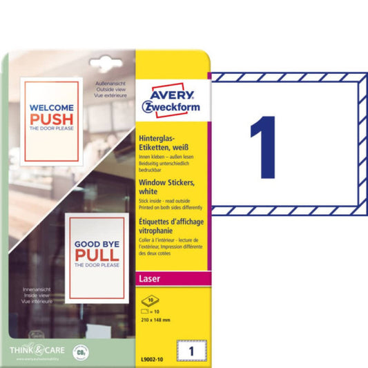 Adesivi per finestre Avery in carta con pellicola plastificatrice in conf. da 10 pz 210x148 mm - L9002-10