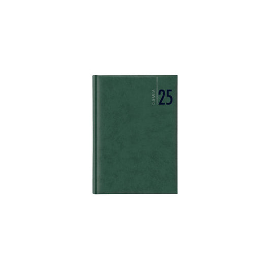 Agenda giornaliera 2025 - copertina in carta imbottita - 14,5 x 20,5 cm - verde
