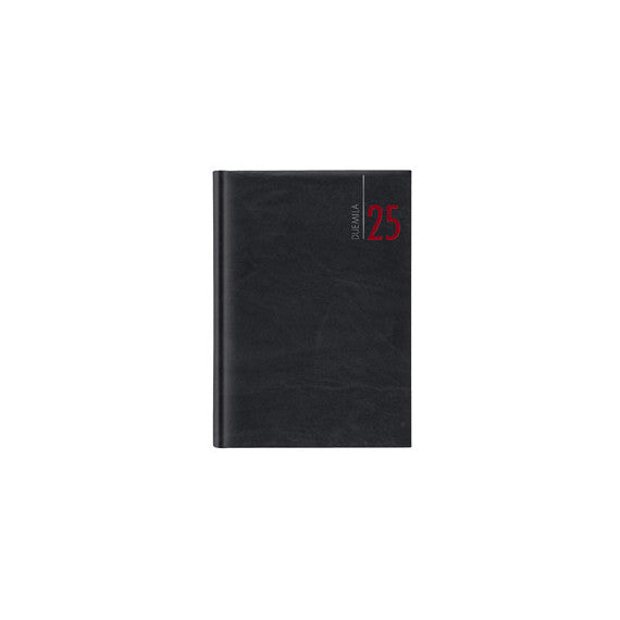 Agenda giornaliera 2025 - copertina in carta imbottita - 17 x 24 cm - nero
