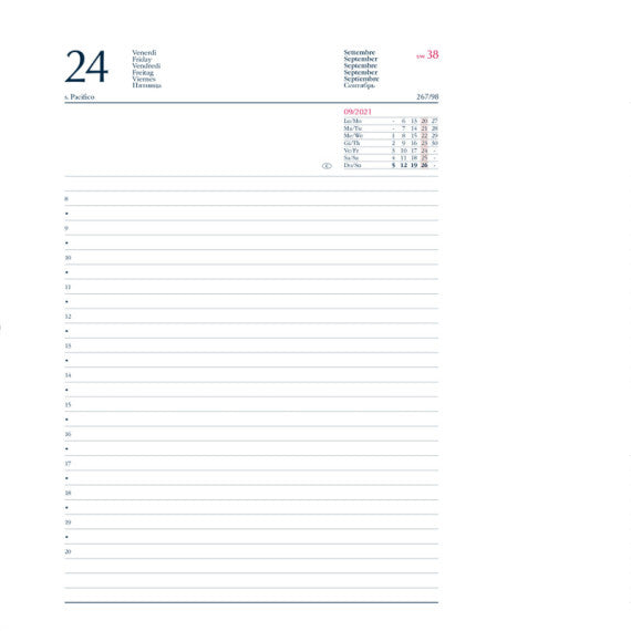 Agenda giornaliera 2025 - copertina in carta imbottita - 17 x 24 cm - rosso