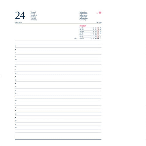 Agenda giornaliera 2025 - copertina in carta imbottita - 17 x 24 cm - rosso