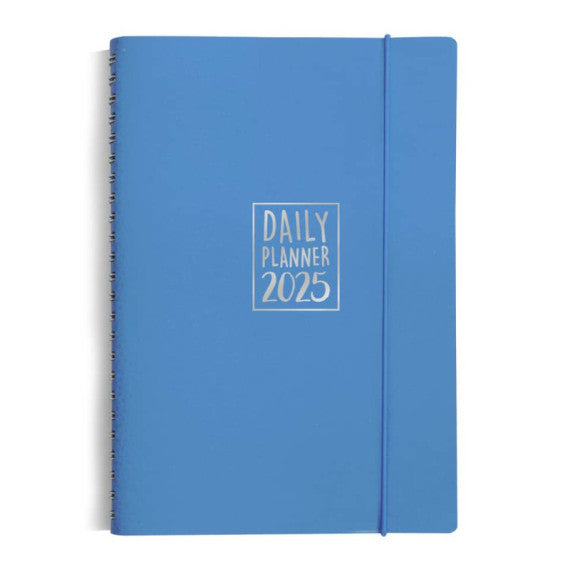 Agenda giornaliera Biembi 2025 azzurro spiralata con copertina in cuoio rigenerato 15x21cm - BNZ265C66-A