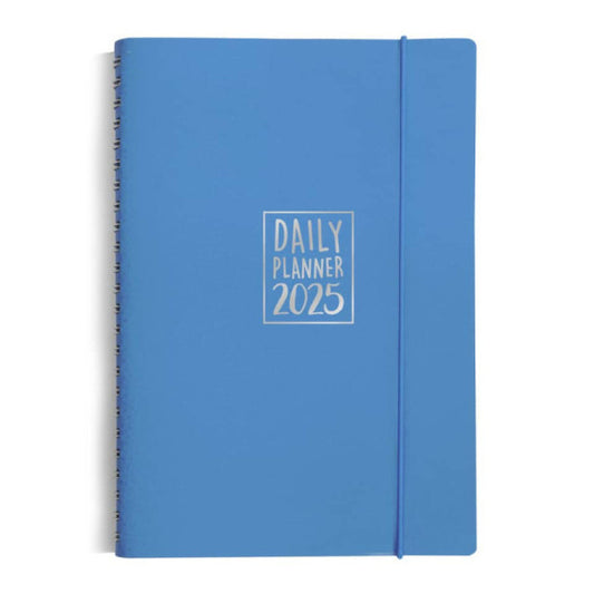Agenda giornaliera Biembi 2025 azzurro spiralata con copertina in cuoio rigenerato 15x21cm - BNZ265C66-A