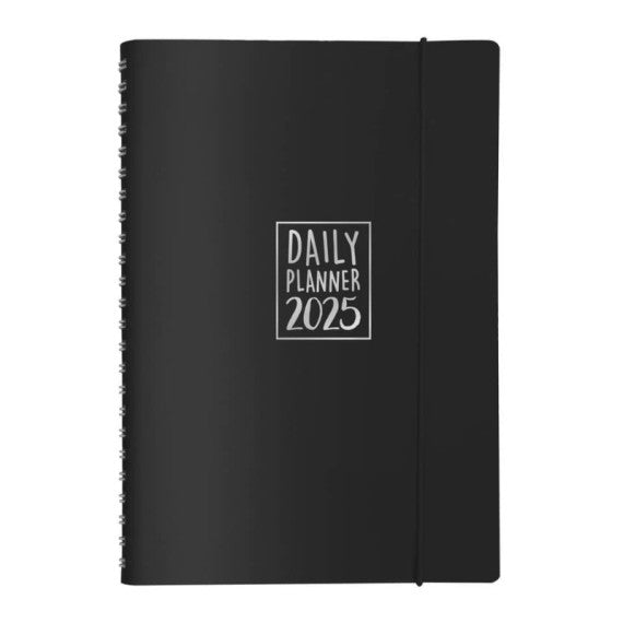 Agenda giornaliera Biembi 2025 nero spiralata con copertina in cuoio rigenerato 15x21cm - BNZ265C66-N