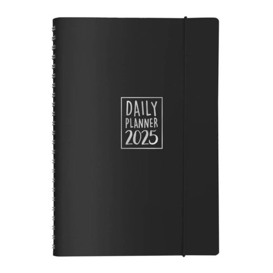 Agenda giornaliera Biembi 2025 nero spiralata con copertina in cuoio rigenerato 15x21cm - BNZ265C66-N