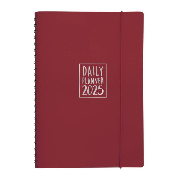 Agenda giornaliera Biembi 2025 rosso magenta spiralata con copertina in cuoio rigenerato 15x21cm - BNZ265C66-R