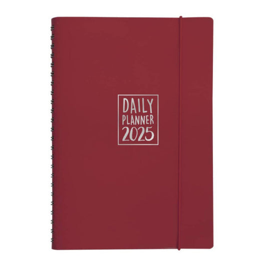 Agenda giornaliera Biembi 2025 rosso magenta spiralata con copertina in cuoio rigenerato 15x21cm - BNZ265C66-R