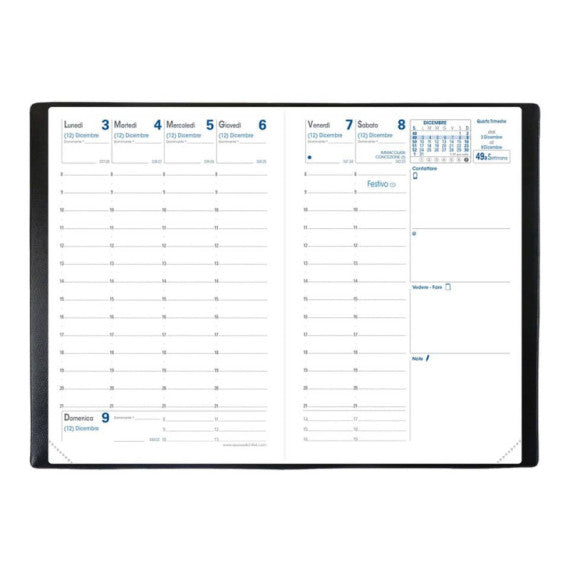 Agenda settimanale 2025 Quo Vadis Affari Impala 10x15 cm nero 00413025MQ