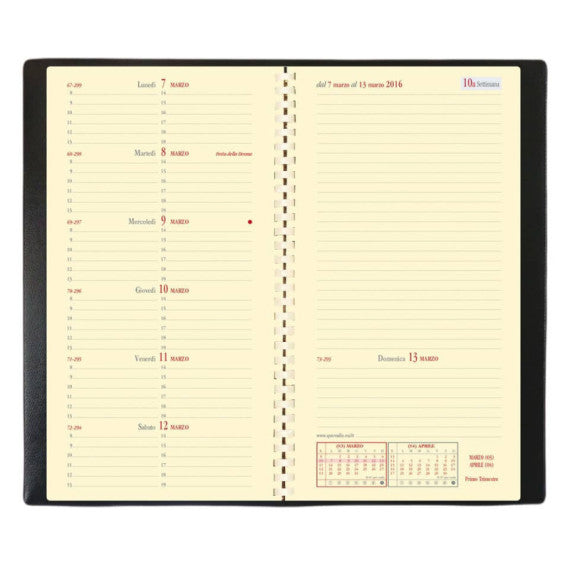 Agenda settimanale 2025 Quo Vadis Italnote Spirale Impala 8,8x17 cm nero 21906925MQ