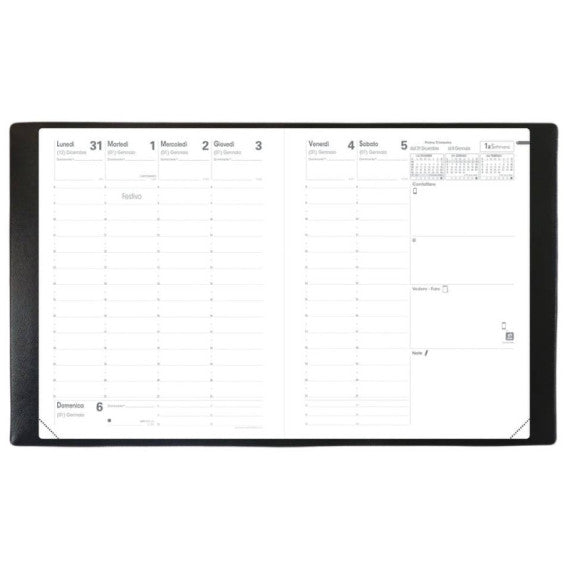 Agenda settimanale 2025 Quo Vadis Presidente Impala 21x27 cm - riv. plastico granuloso nero 01611125MQ